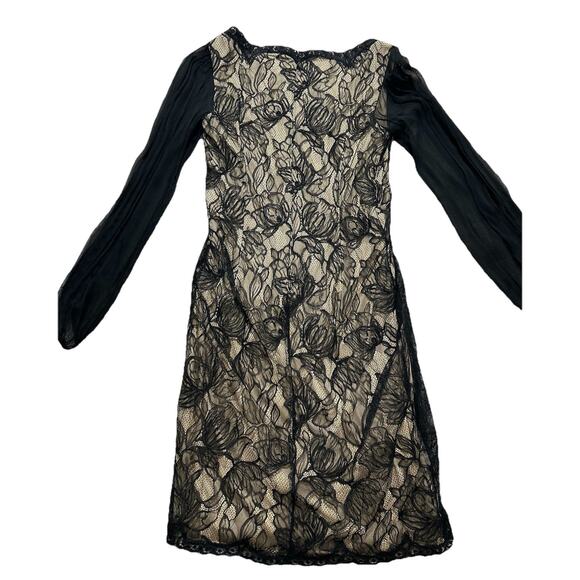 Tadashi Shoji Dress Size 12 Black Lacy Sheer Balloon Sleeve - Read Description - Picture 7 of 9